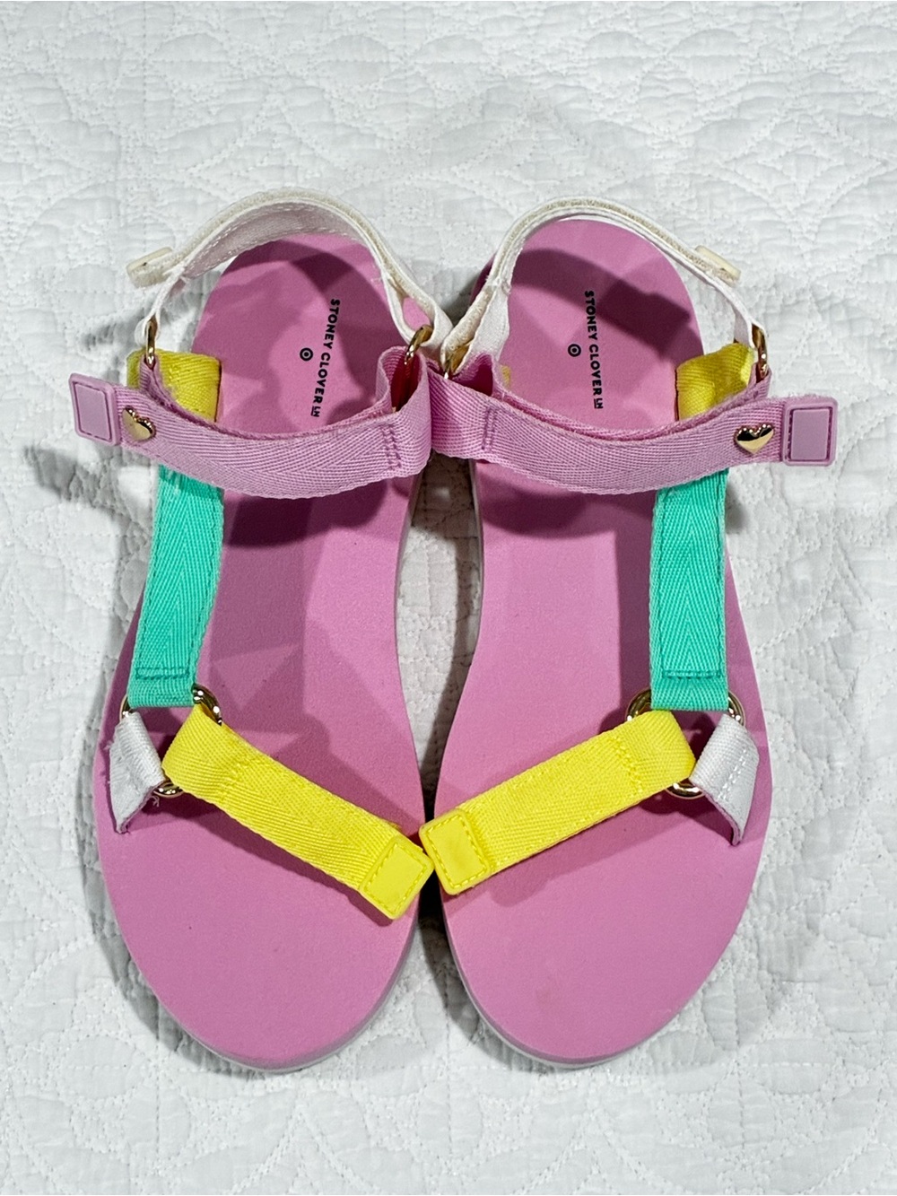 Stoney Clover Target Pastel Colorblock Strappy Platform Sandals Gold Heart 8